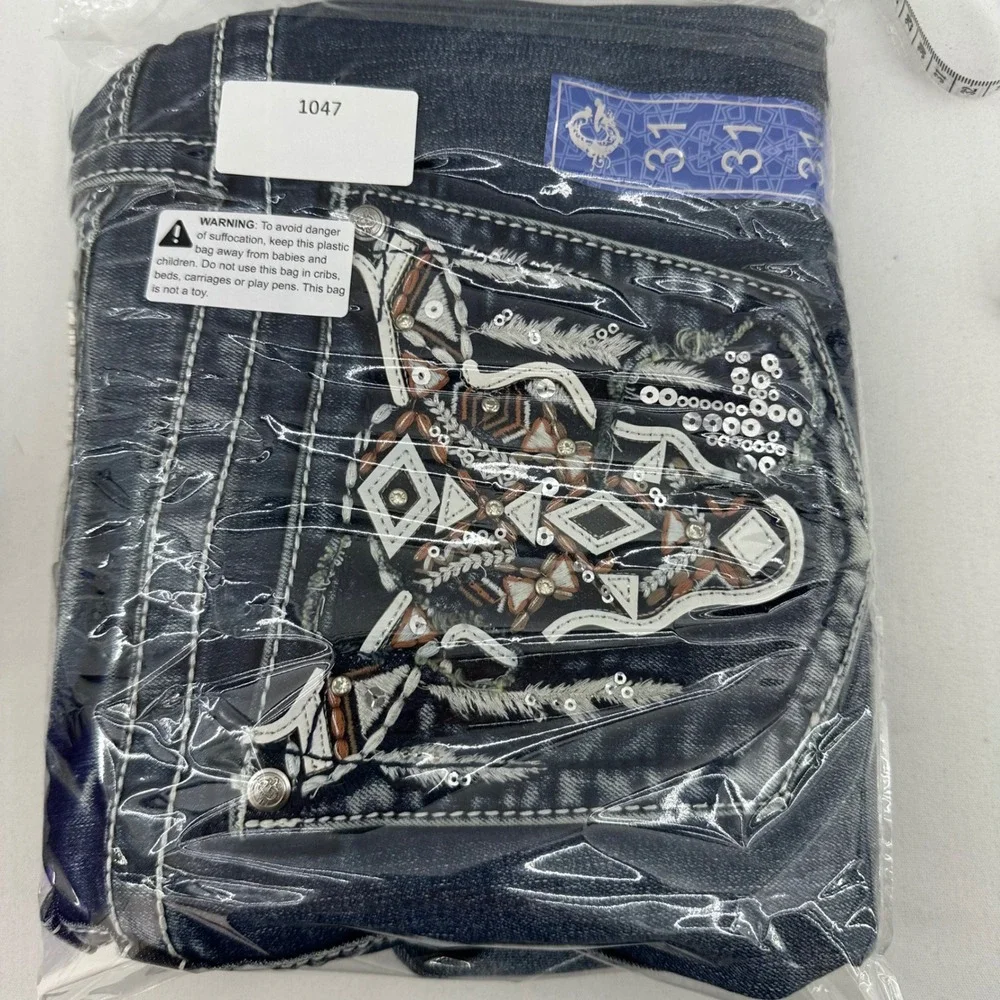 Grace in LA Women's Bootcut Jeans 31 NWT Cow Skull Embellished Easy Fit‎ Y2K